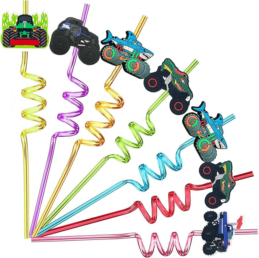 24pcs Monster Truck Themed Straws, Reusable Styling Straws for Monster Truck Car Birthday Party S... | Amazon (US)