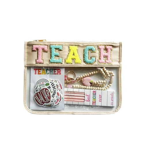 TEACH Varsity Letter Pouch Clear Zippered Bag Bundle Gift Set for teachers | Amazon (US)