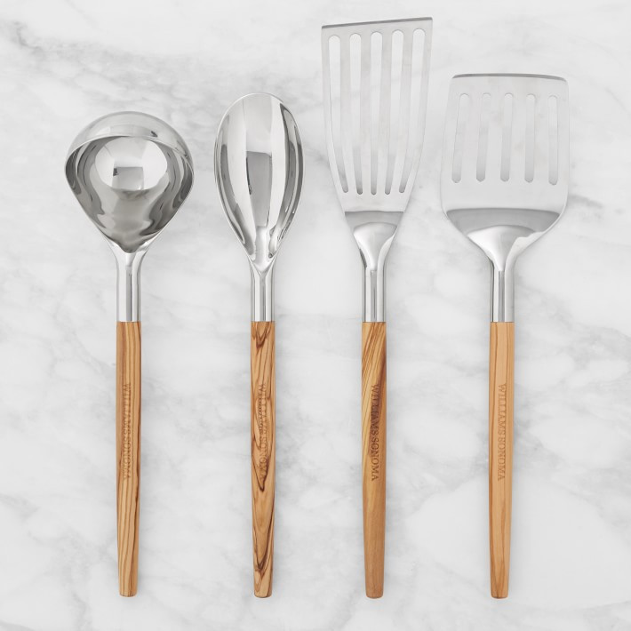Williams Sonoma Stainless-Steel Olivewood Utensils, Set of 4 | Williams-Sonoma