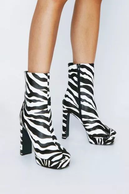 Zebra Print Platform Ankle Boots | Nasty Gal (US)