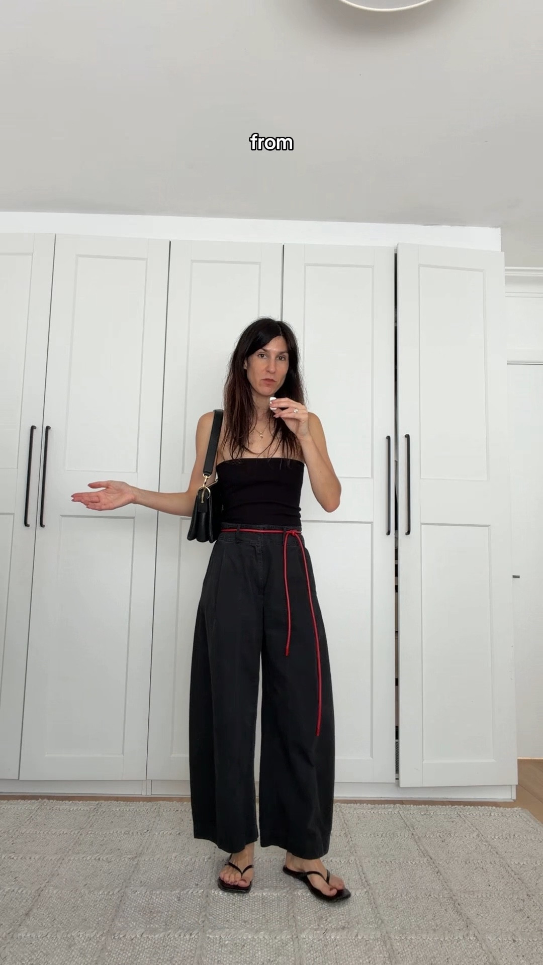 Sharing what I’m wearing today. Mum style. Minimal look. Bandeau is size S. Pants are US2. Shoes are US9