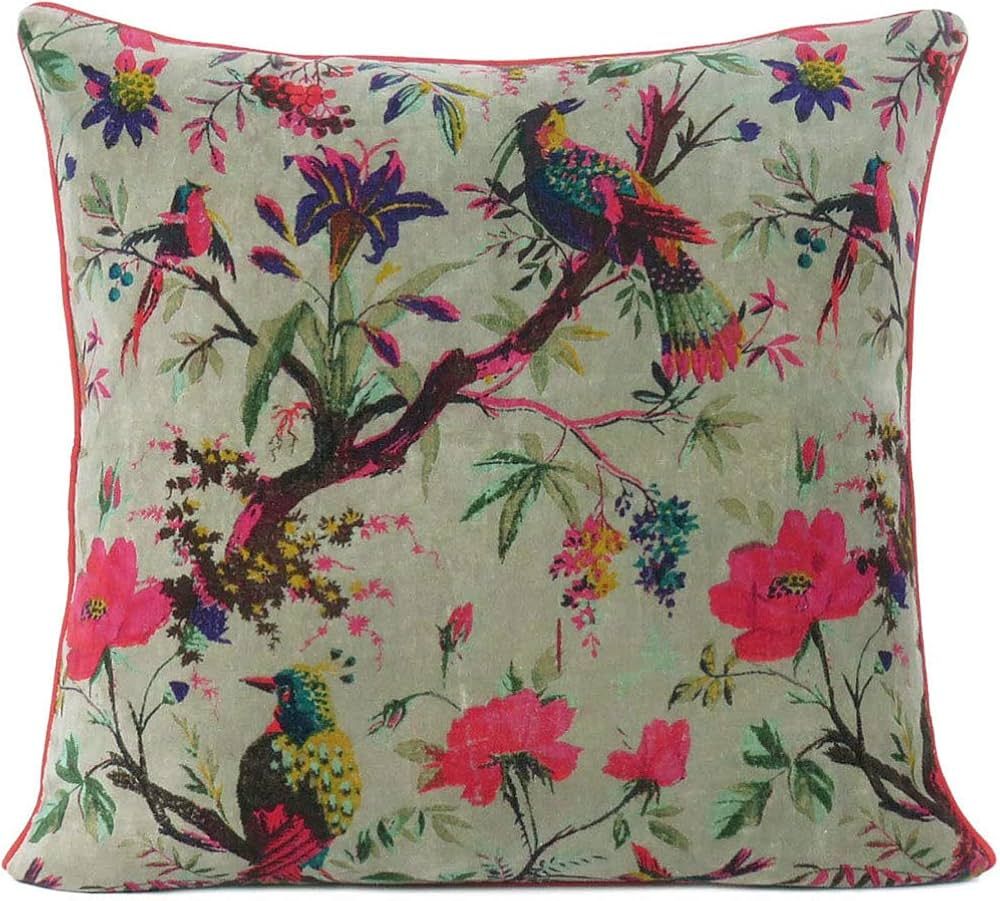 Eyes of India Boho Velvet Bird Print Throw Pillow Cover, Colorful Decorative Floral Cushion Case ... | Amazon (US)