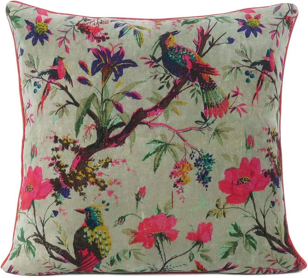 Eyes of India Boho Velvet Bird Print Throw Pillow Cover, Colorful Decorative Floral Cushion Case ... | Amazon (US)