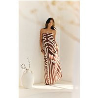 Tan Zebra Abstract Print Woven Bandeau Maxi Dress | PrettyLittleThing US