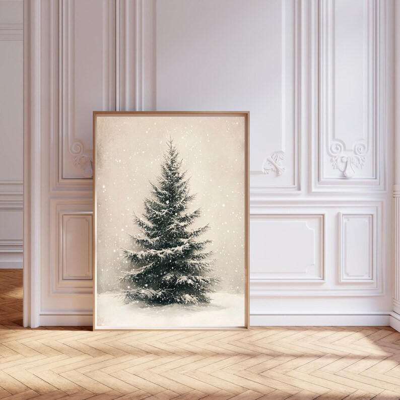 PRINTABLE Moody Christmas Tree Painting, Pine Tree Print, Farmhouse Wall Art, Winter Cabin Decor,... | Etsy (US)
