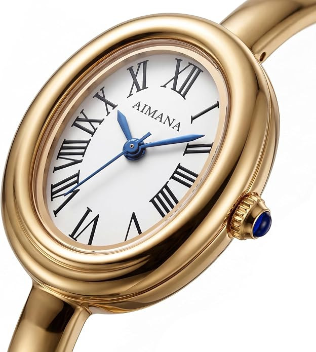 Gold Tone Bangle Watch for Ladies, Vintage Oval Dial Gold Watches for Women, Roman Numerals, Smal... | Amazon (US)
