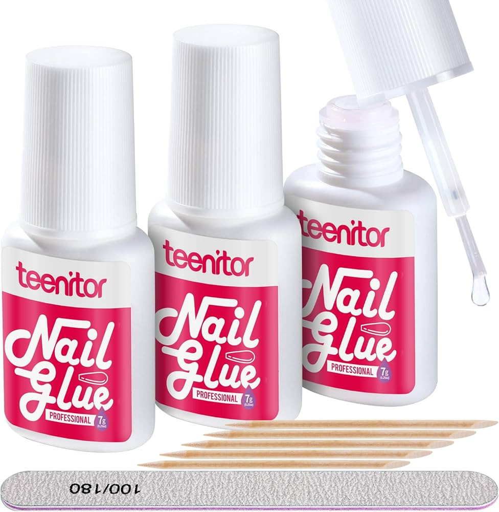 Teenitor Nail Glue for Press Ons, 3 Pack Best Nail Glue for Gel Tips with Nail Files, Super Stron... | Amazon (US)