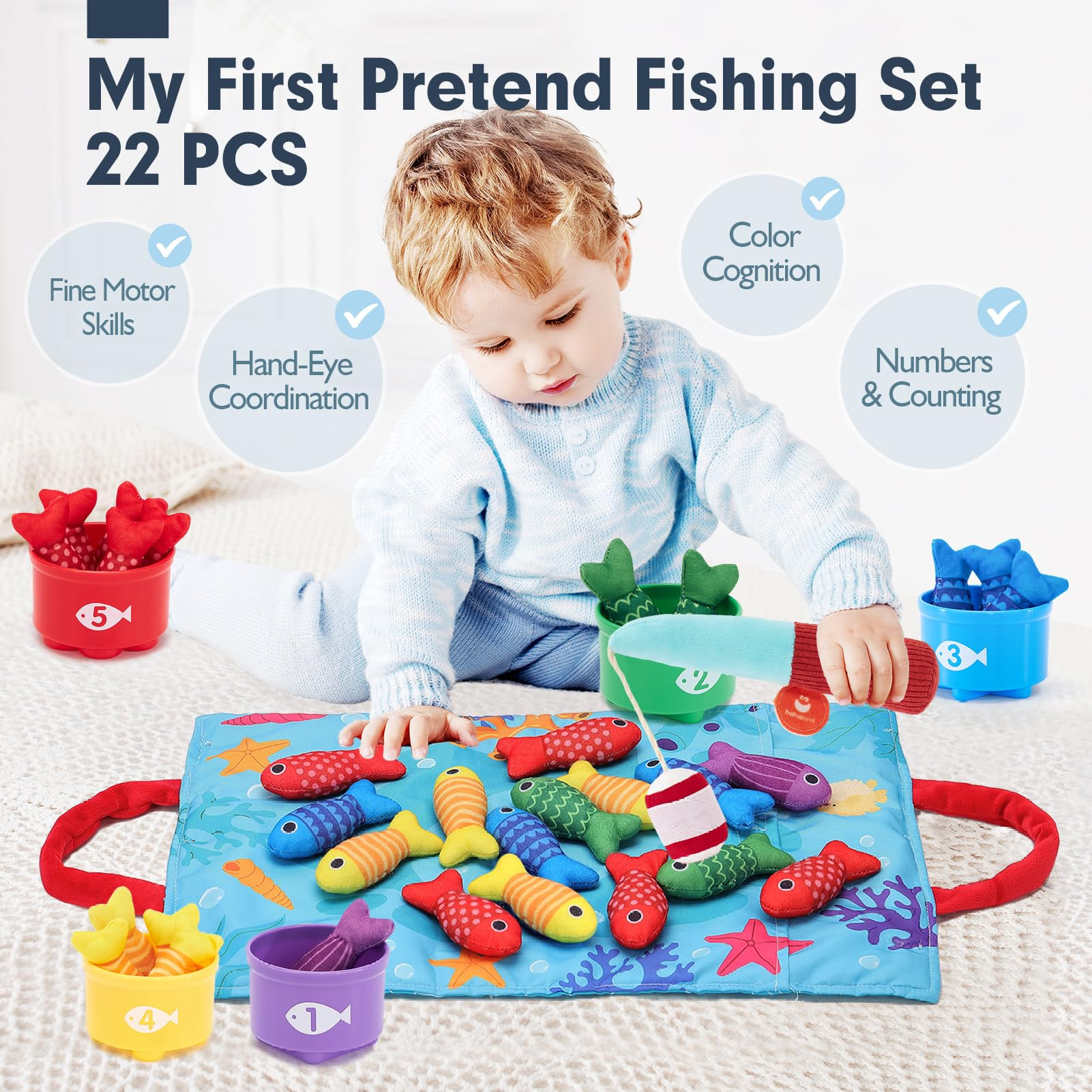 hahaland Montessori Toys for 1 Year Old - 10 in 1 Cloth Toddler Fishing Game with Stacking Cups, ... | Amazon (US)