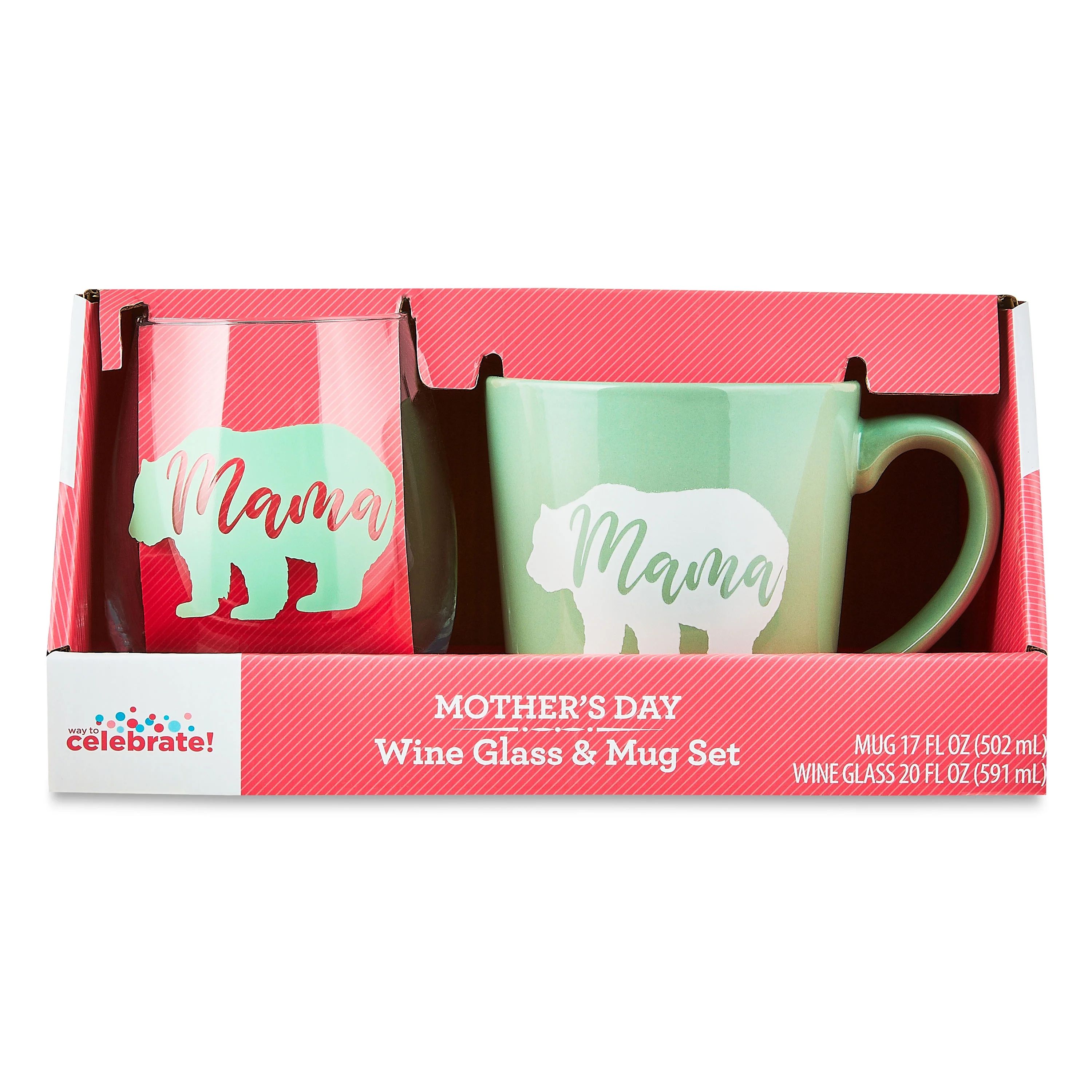 Mother's Day Mama Bear Wine Glass (20oz) & Mug (17oz) Set by Way To Celebrate | Walmart (US)