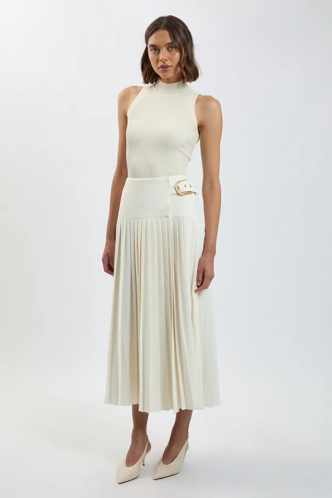 Forever Tailored Crepe Pleated Wrap Buckle Detail Maxi Skirt | Karen Millen