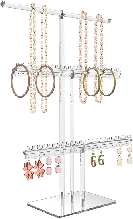 Premium Jewelry Stand, Earring Holder, Necklace Holder Stand, Clear 3-Tier Acrylic Large Storage ... | Amazon (US)