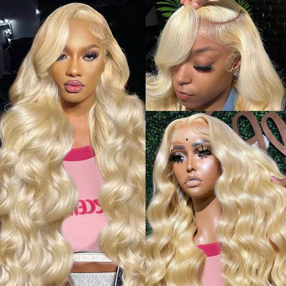 613 13x6 Lace Front Wig Human Hair 26 Inch Blonde Wig Human Hair 200% Density Body Wave Lace Fron... | Amazon (US)