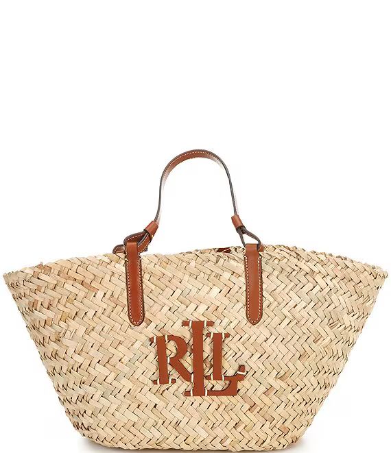 Lauren Ralph Lauren Leather-Trim Straw Medium Shelbie Tote Bag | Dillard's | Dillard's