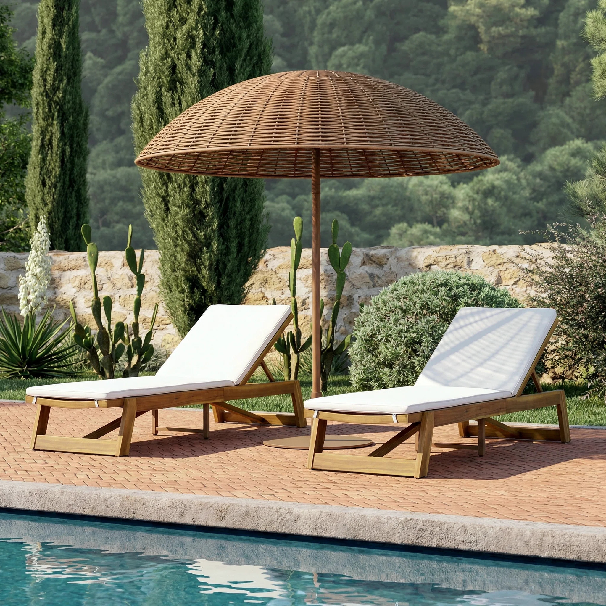 Vinita Outdoor Acacia Wood Chaise Lounge Set , Cushion Included | Wayfair North America