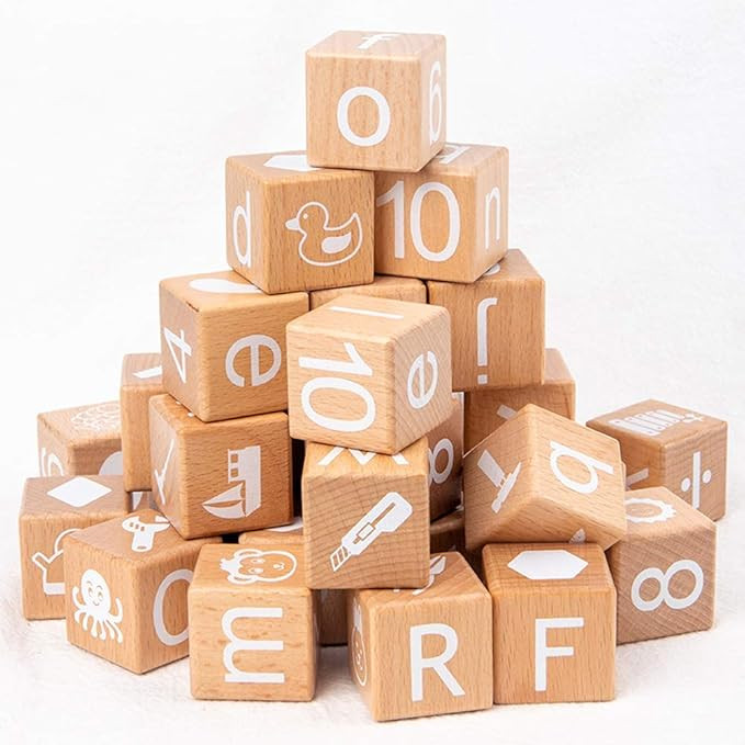Wooden Cubes,31 PCS Wooden ABC Building Blocks,1.18inch,Engraved Baby Alphabet Letters,Counting &... | Amazon (US)