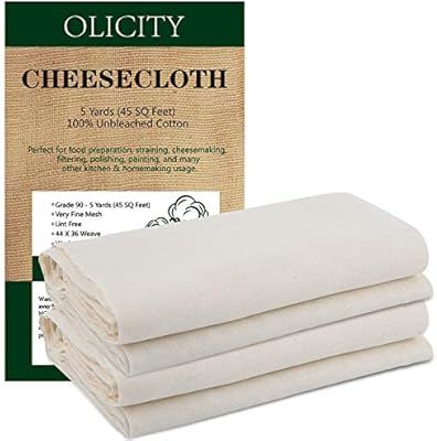 Olicity Cheesecloth, Grade 90, 45 Square Feet, 100% Unbleached Cotton Fabric Ultra Fine Cheeseclo... | Amazon (US)