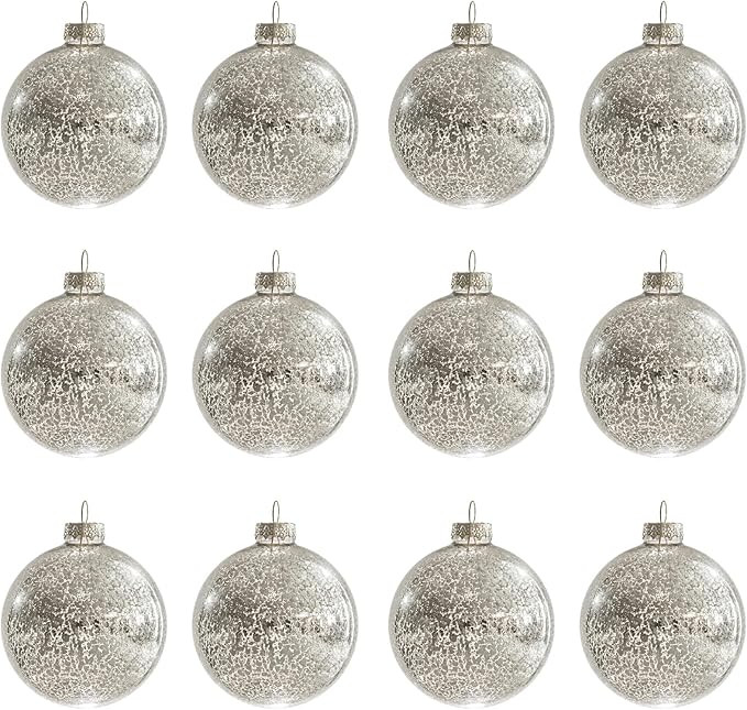 Christmas Ball Ornaments Set of 12pcs-3.15” Silver Mercury Glass Xmas Hanging Ball Decorations ... | Amazon (US)