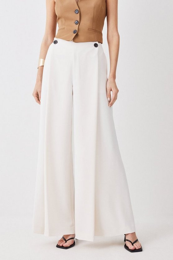 Soft Tailored Button Detail Pleated Wide Leg Trouser | Karen Millen UK + IE + DE + NL