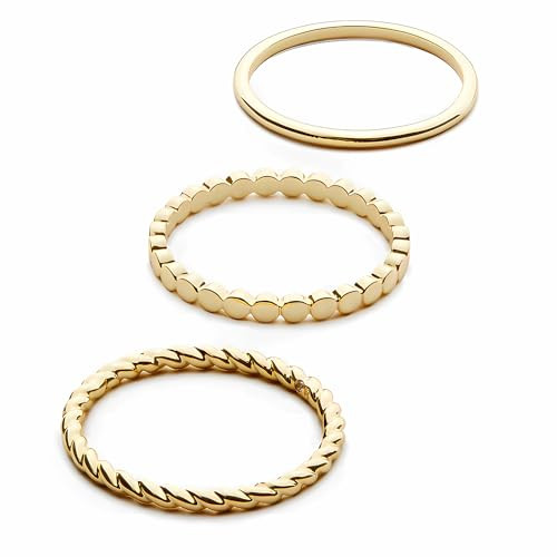 Pearich 3PCS 14K Gold Filled Rings For Women Non Tarnish Stackable Twist Ring Trendy Dainty Dainty Gold Ring Plain Statement Eternity Bands Rings for Women (Gold Plain -3PCS, 9) | Amazon (US)