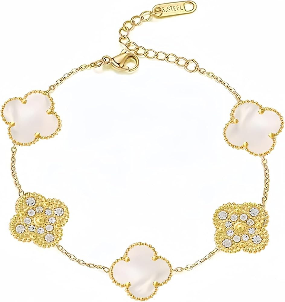 Clover Bracelet Gold 18k,Gold/Silver/White/Black Bracelets for Women Trendy,Gifts for Women/Lover... | Amazon (US)