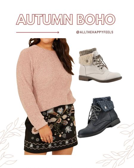 Midsize, midsize outfit, fall skirt, boots, black boots, embroidered skirt, autumn style, autumn boho, blush sweater, fall sweater, size 14, size16, curvy, petite, allthehappyfeels, fall, arula 

#LTKmidsize #LTKSeasonal #LTKplussize