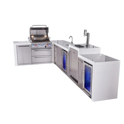 Mont Alpi Premium 4-burner 82"x161" L-shaped Deluxe Stainless Steel Modular Outdoor Kitchen Island Bbq Gas Grill + Beverage Center Refrigerator Faucet | Wayfair North America