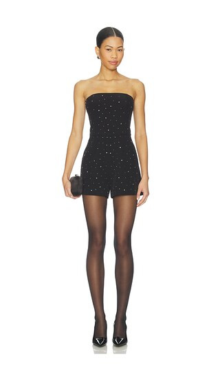 Estella Crystal Crepe Romper in Black & Clear | Revolve Clothing (Global)