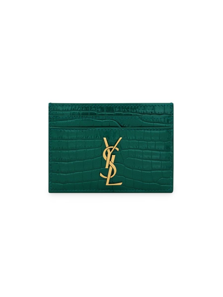 Cassandre Saint Laurent Card Case in Crocodile-Embossed Shiny Leather | Saks Fifth Avenue