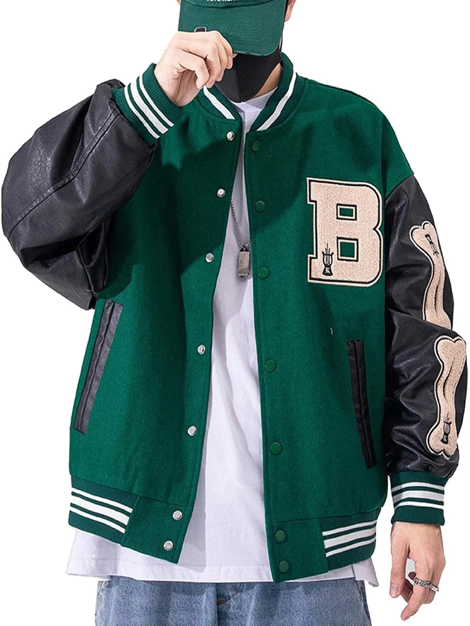 Aunavey Unisex Varsity Jacket Vintage Relaxed Casual Fit Button Down | Walmart (US)