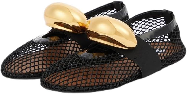 AMINUGAL Mesh Ballet Flats Shoes for Women Fashion Round Toe Fishnet Flats for Women Buckle Strap... | Amazon (US)