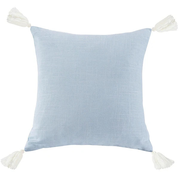 HiEnd Accents Luna Washed Linen Tasseled Square Pillow, 18"x18" - Light Blue | Bed Bath & Beyond