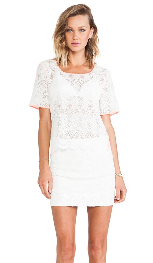 JOA Neon Binding Lace Shirt in White | Revolve Clothing (Global)