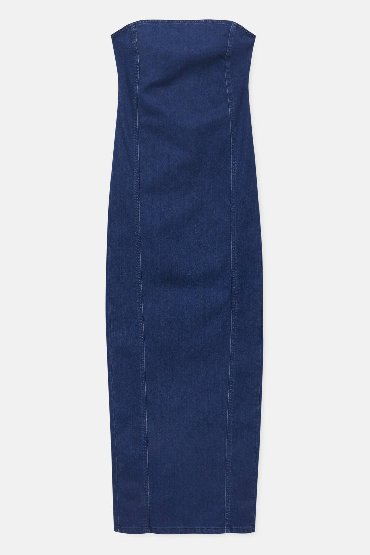 Long denim strapless dress | PULL and BEAR UK