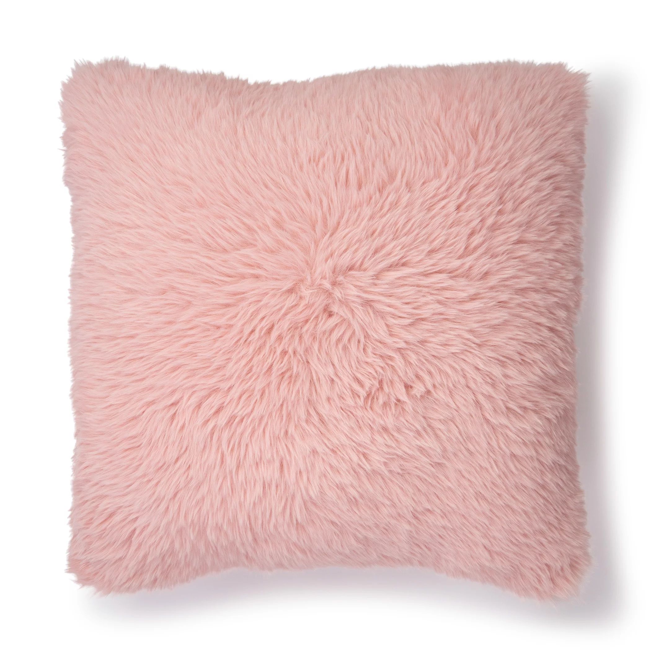 Mainstays Faux Fur Contemporary Square High Pile Rabbit Decorative Pillow, 17" x 17", Pink, Singl... | Walmart (US)