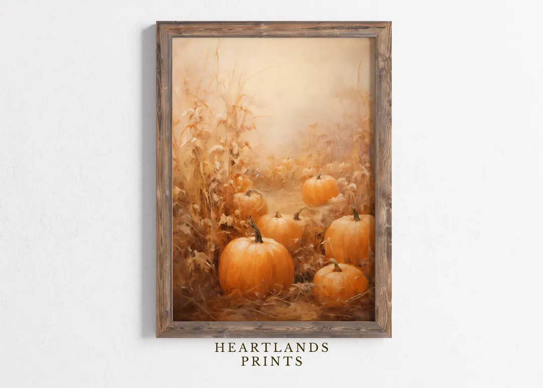 Fall Printable Pumpkin Patch Art, Vintage Autumn Wall Art Print Pumpkin Painting Fall Decor, Rust... | Etsy (US)