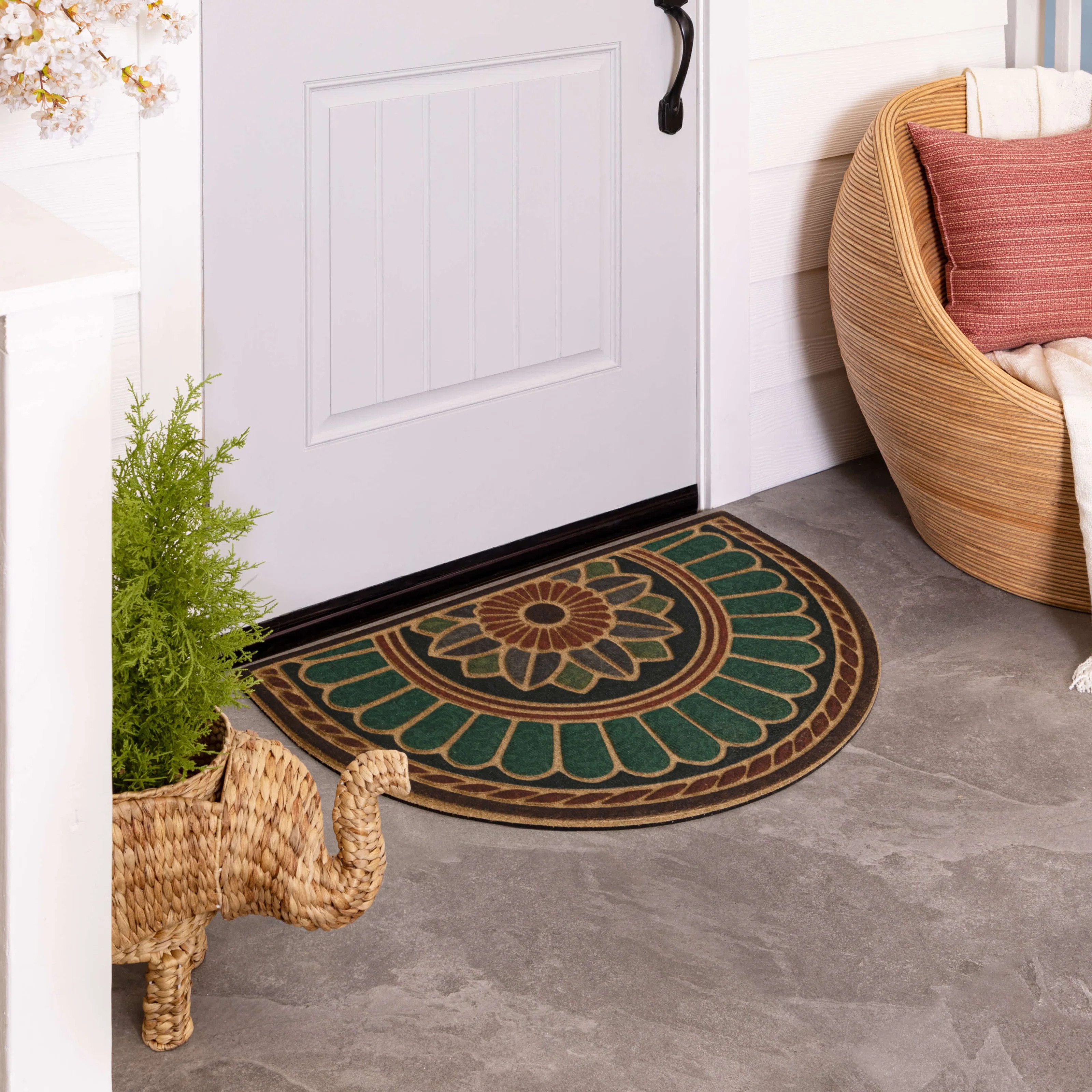 Amoura Geometric Tiled Medallion Recycled Rubber All Weather Non-Slip Outdoor Slice Door Mat | Wayfair North America