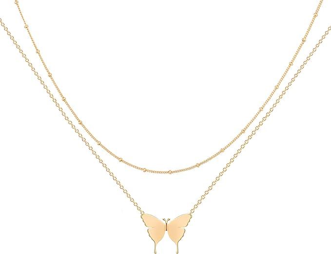 Mevecco Layered Heart Necklace Pendant Handmade 18k Gold Plated Dainty Gold Choker Arrow Bar Laye... | Amazon (US)