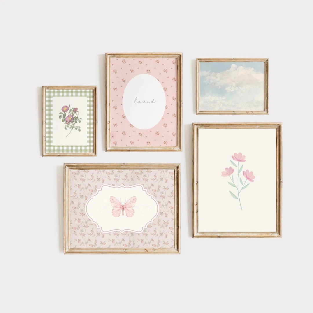 Vintage Nursery Gallery Wall, Pink and Green Nursery Decor, Gingham Nursery Art, Vintage Girl Nur... | Etsy (US)