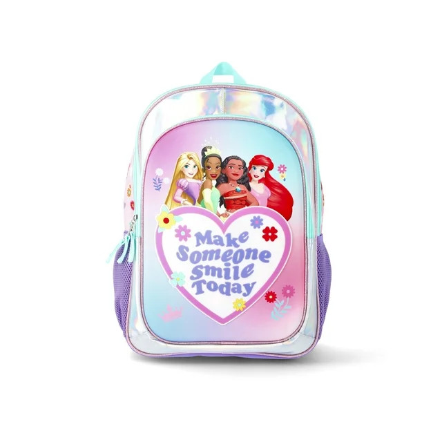 Disney Princess "Make Someone Smile Today" Girls' 17" Iridescent Light Up Backpack, Light Pink | Walmart (US)