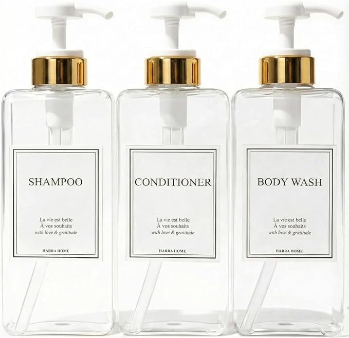 Modern Gold Design Shampoo and Conditioner Dispenser, Large 27oz Shower Soap Dispenser, Set of 3 ... | Amazon (US)