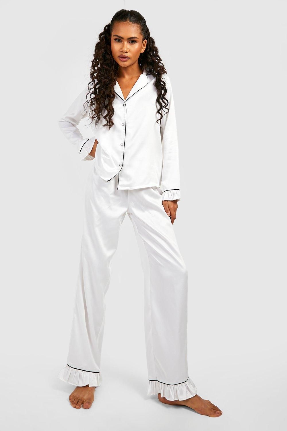 Recycled Premium Bride Embroidery Frill Pants Set | Boohoo.com (US & CA)