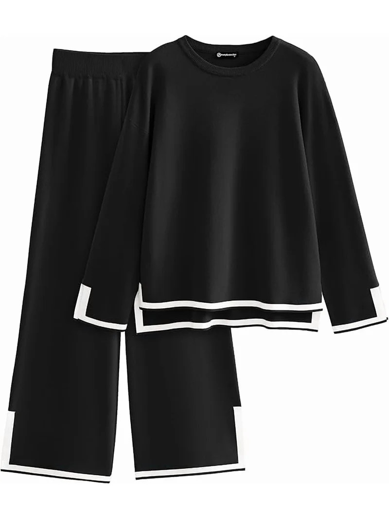 PRETTYGARDEN Women's 2 Piece Fall Knit Sweater Set Long Sleeve Tops Wide Leg Pants Sweatsuit Trac... | Walmart (US)