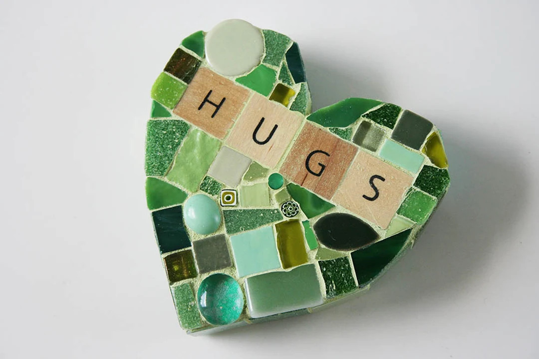 Green Mosaic Heart Paperweight Large Mixed Media Hugs xo Mine Love Valentines Day Wood Letters gl... | Etsy (US)