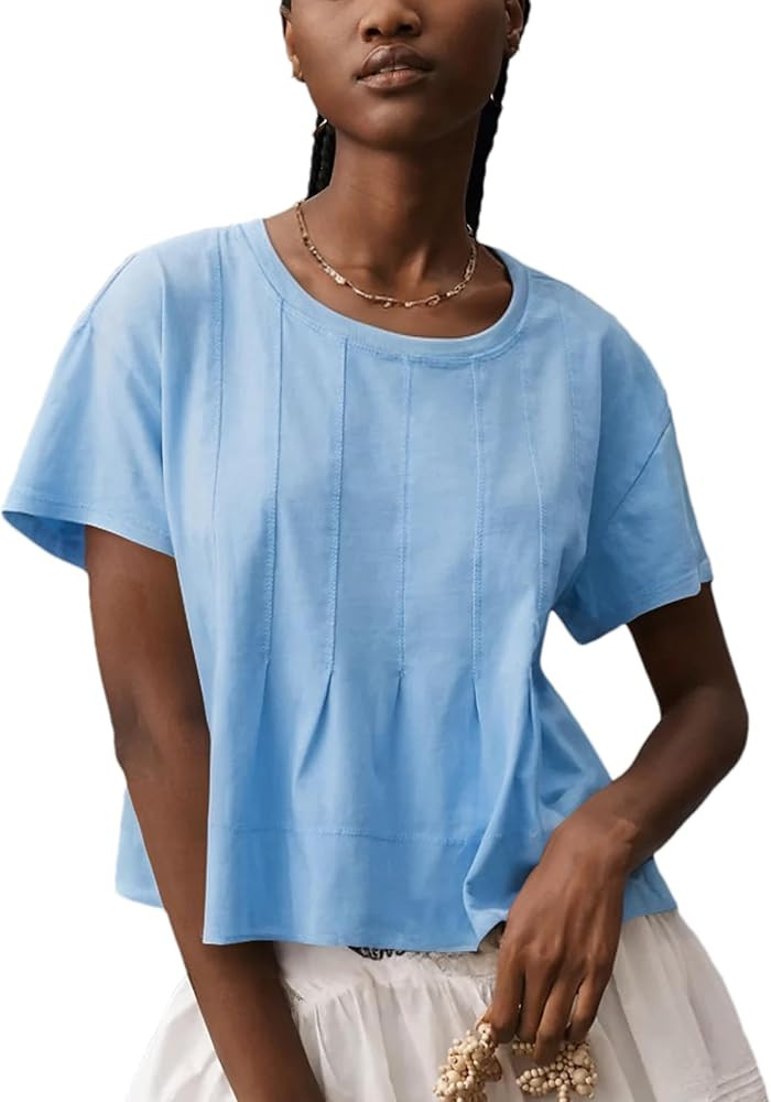 OPCAKM Cute Tops for Women Summer Pleated Swing T-Shirt Casual Babydoll Peplum Tops Lightweight F... | Amazon (US)