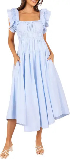 Linda Stripe Ruffle Sleeve Cotton Midi Dress | Nordstrom