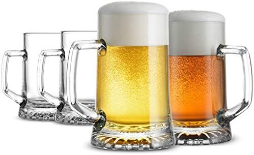Bormioli Rocco 4-Pack Solid Heavy Large Beer Glasses with Handle - 17.1/4 Ounce Glass Steins, Tra... | Amazon (US)