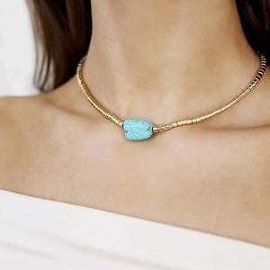 Ettika Choker Necklace For Women. Turquoise Jewelry for Women. Gold Beaded Turquoise Nugget Neckl... | Amazon (US)