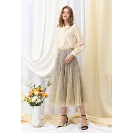 Shimmer Sequins Embroidered Mesh Tulle Pleated Skirt | Chicwish