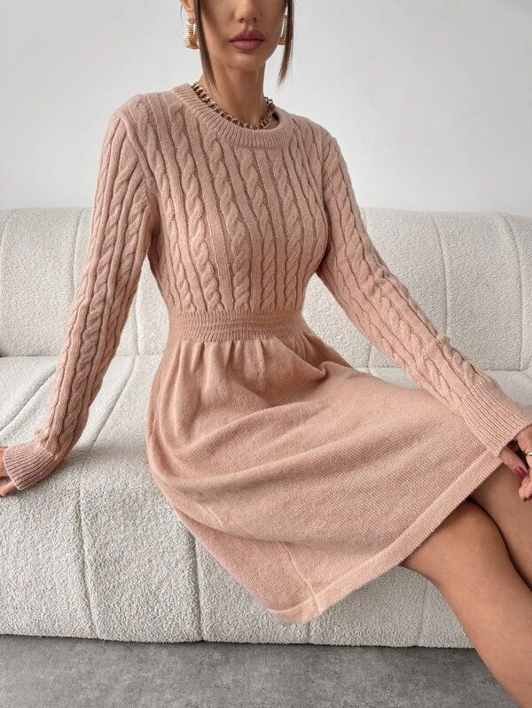 HomeWomen ClothingWomen KnitwearWomen Sweater DressesCable Knit Sweater Dress | SHEIN