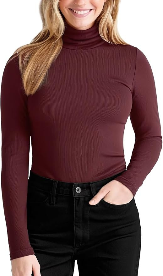 Zengjo Womens Turtleneck Long Sleeve Shirts Fitted Thermal Base Layer Top for Cold Weather | Amazon (US)